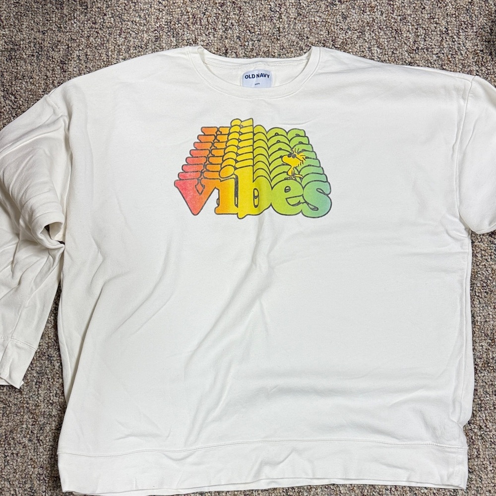 Old Navy White Sweatshirt with Colorful Vibes Graphic